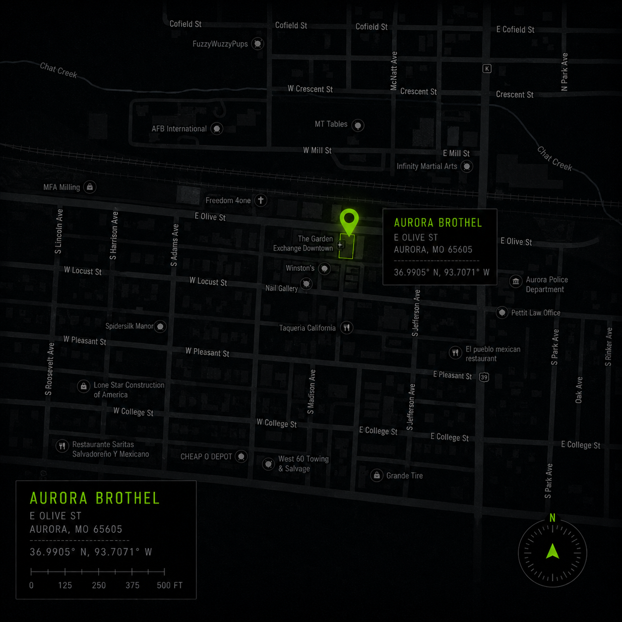 Aurora Brothel location map