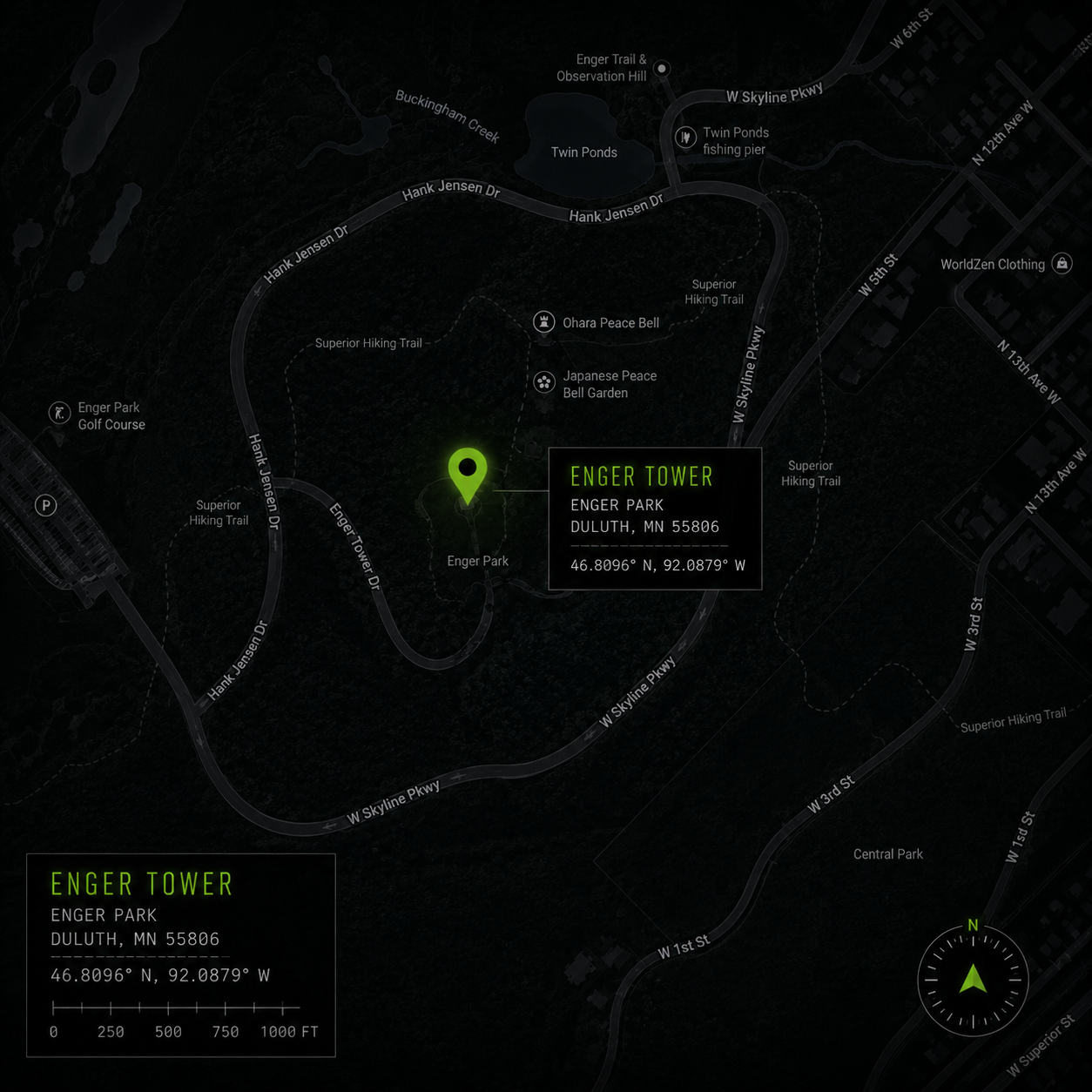 Enger Tower location map