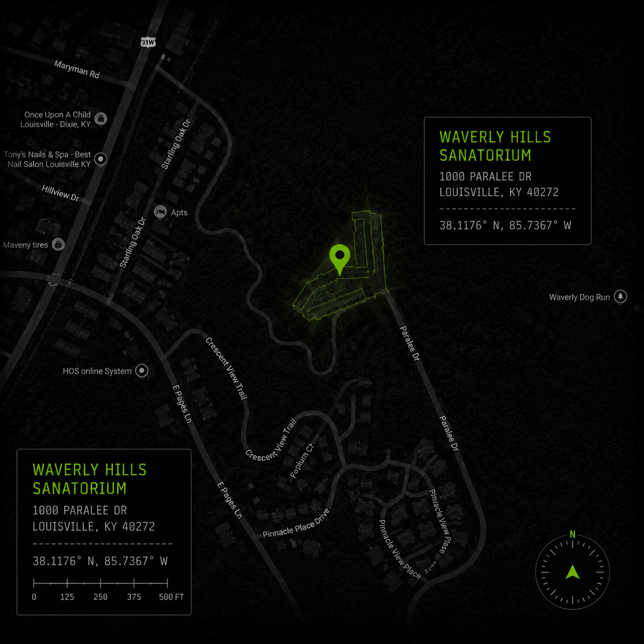 Waverly Hills Sanatorium location map