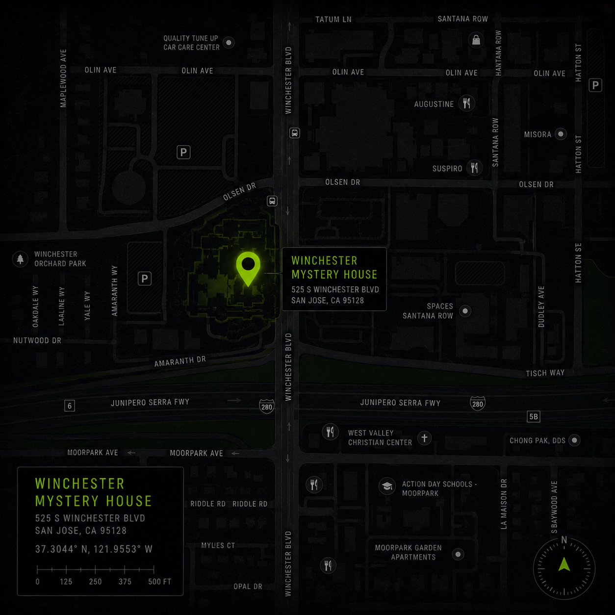 Winchester Mystery House location map